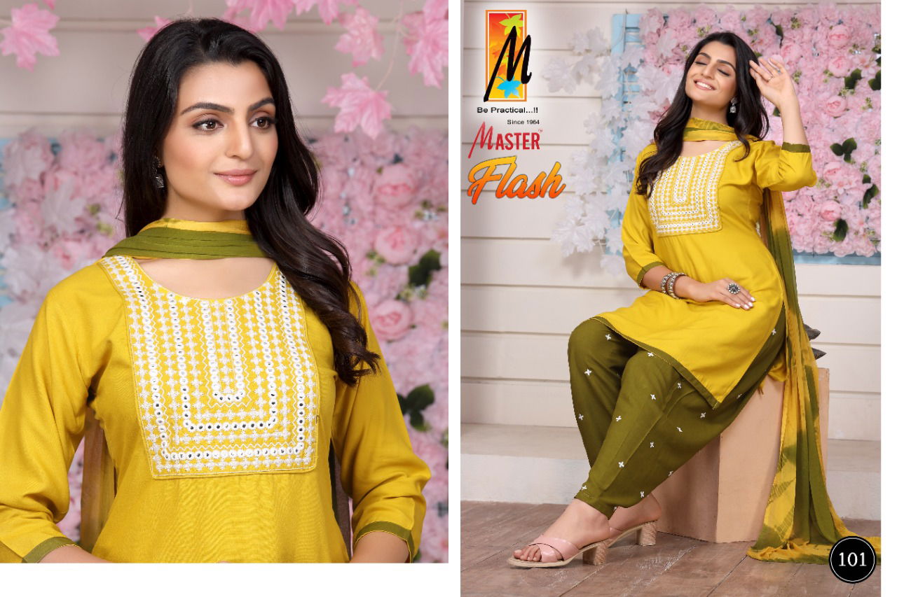 Master Flash Rayon Wholesale Kurti Patiyala And Dupatta Collection